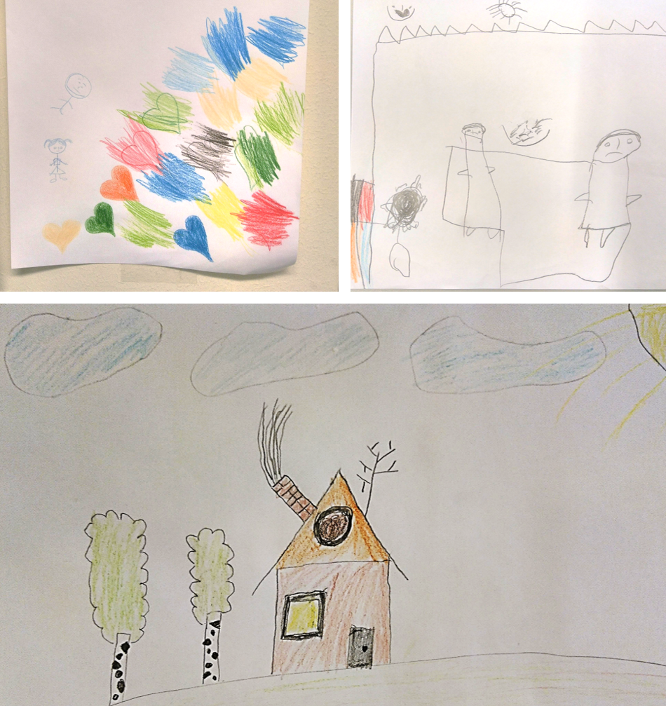 Foto: Tekeningen van kinderen in een AZC